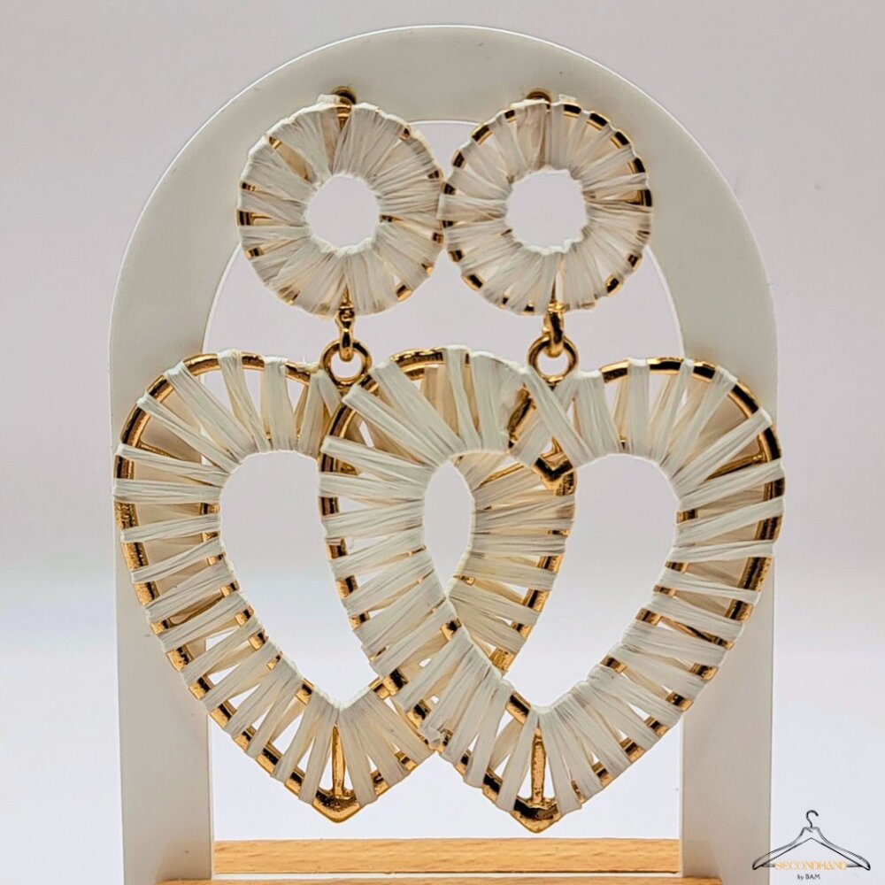 White Woven Heart Drop Earrings